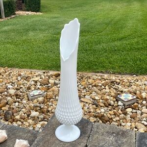 Fenton White hobnail tall 19 inch swung vase. Impressive size.
